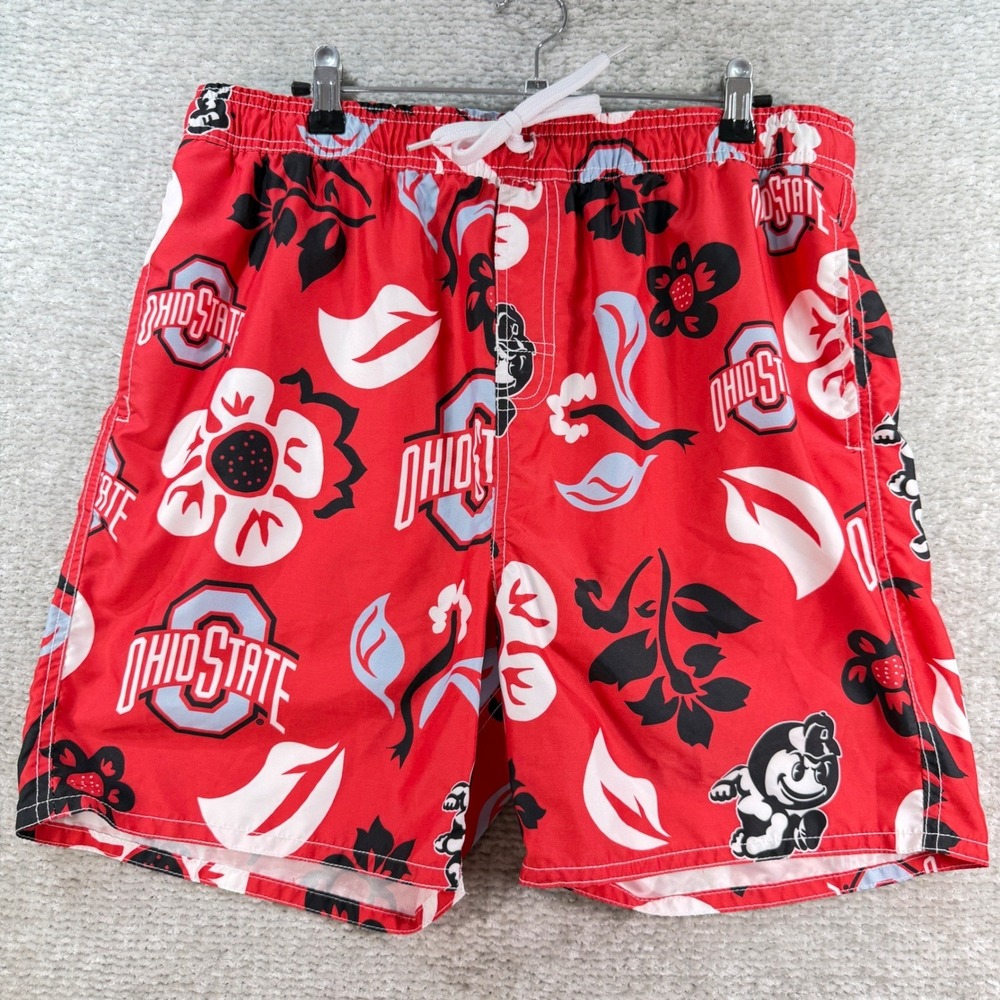 Wes and Willy Ohio State Buckeyes Swim Trunks Floral Recycled Large Red NCAA